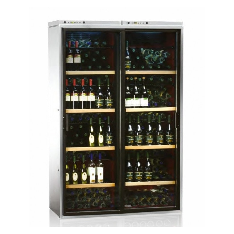 Vitrina frigorifica vinuri Ipindustrie CIK2501SDX pentru 276 sticle, 2 usi glisante, 2 zone temperatura +6/+18°C, inox