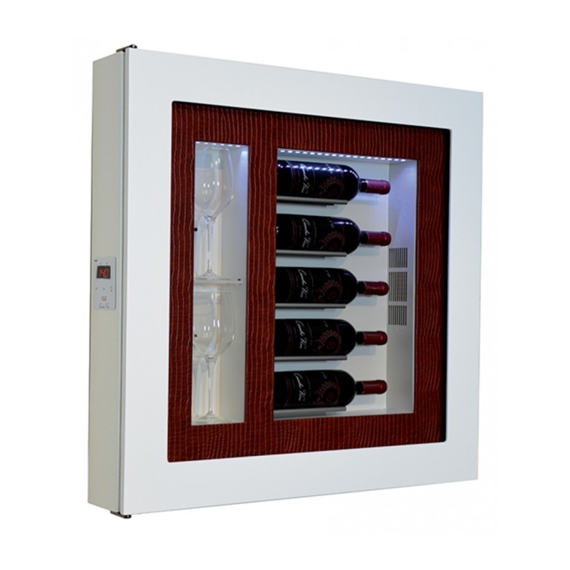Vitrina frigorifica tablou pentru vinuri Ip Industrie QV52-B1066B/U, capacitate sticle 5, +12/ +20°C, alb/piele rosie