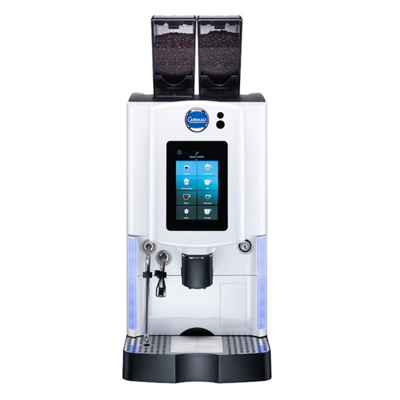Automat de cafea Carimali Optima Soft Plus LM.2 display 7K ecran tactil 2 rasnite racord apa direct la retea alb