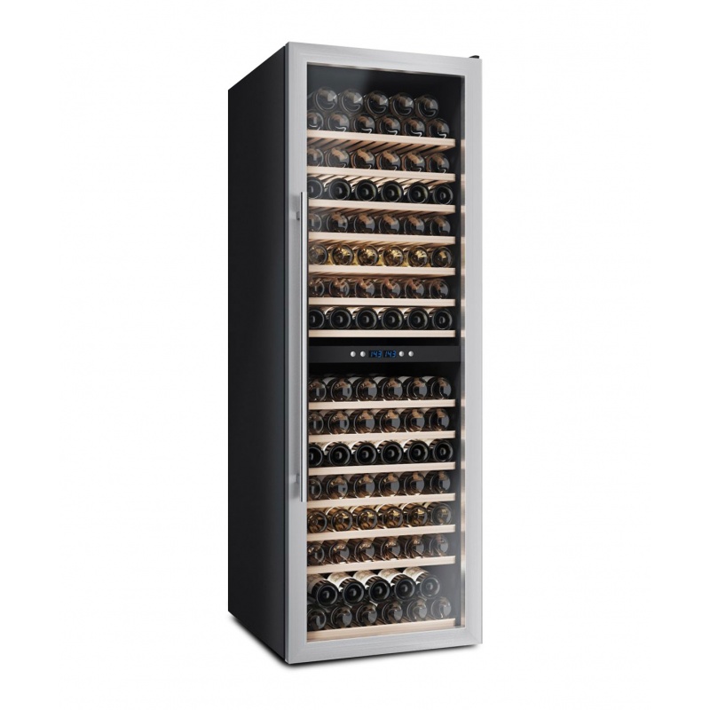 Vitrina de vinuri Datron profesionala 166 sticle, 2 zone temperatura C° negru argintiu