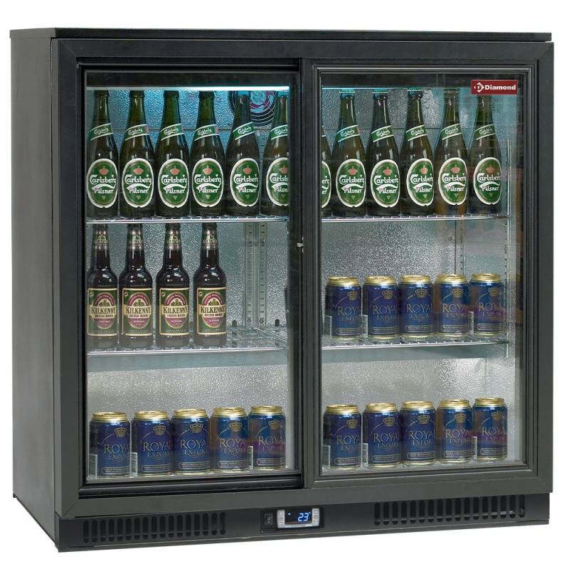 Vitrina frigorifica ventilata pentru bar Diamond TABS2/D-R6 cu 2 usi glisante, capacitate 191 l, negru