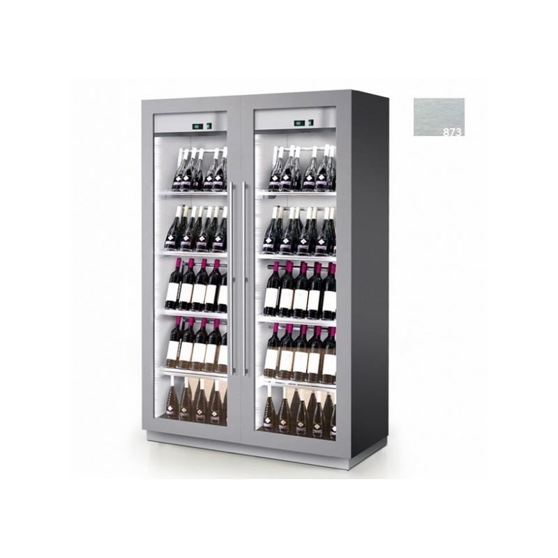 Vitrina frigorifica vinuri Enofrigo Miami B&R RF T + 3 DR, capacitate 132 sticle, 2 zone temperatura +4/+18 °C, argintiu