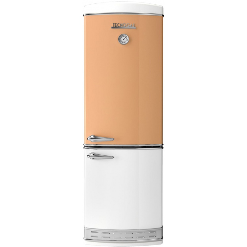 Combina frigorifica Tecnogas Frigo 1952 bicolor , Clasa A+, 335 litri, Latime 60 cm, total No Frost, portocaliu-alb