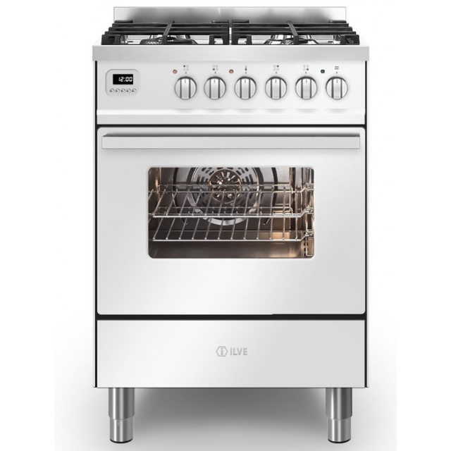 Aragaz ILVE Pro Line L06, 60x60cm, 4 arzatoare, cuptor electric, aprindere electronica, siguranta Stop Gaz, alb