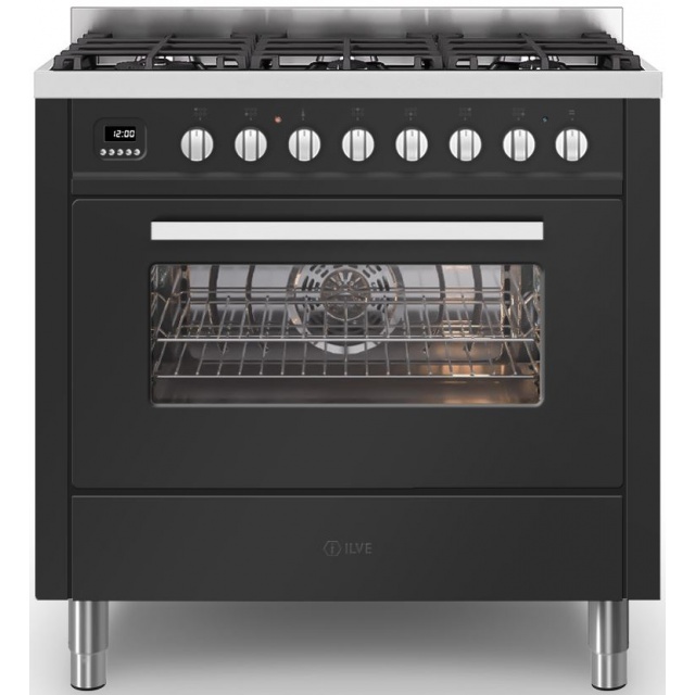 Aragaz ILVE Pro Line L09, 90x60cm, 6 arzatoare, cuptor electric, aprindere electronica, siguranta stop gaz, antracit