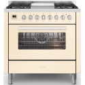 Aragaz ILVE Pro Line L09, 90x60cm, 4 arzatoare+Fry Top, cuptor electric, aprindere electronica, siguranta stop gaz, alb antic