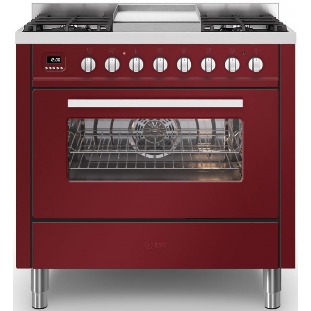 Aragaz ILVE Pro Line L09, 90x60cm, 4 arzatoare+Fry Top, cuptor electric, aprindere electronica, siguranta stop gaz, rosu