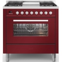Aragaz ILVE Pro Line L09, 90x60cm, 4 arzatoare+Fry Top, cuptor electric, aprindere electronica, siguranta stop gaz, rosu