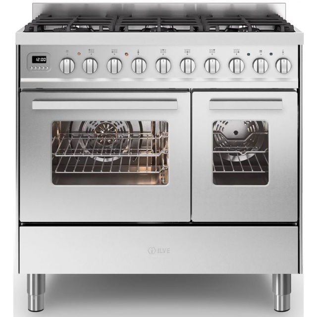 Aragaz ILVE Pro Line LD09, 90x60cm, 6 arzatoare, cuptor dublu, aprindere electronica, siguranta Stop Gaz, inox