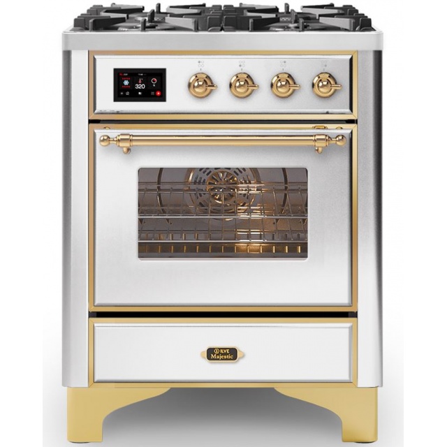 Aragaz ILVE Majestic M07N, 70x70cm, 4 arzatoare, cuptor electric, aprindere electronica, siguranta Stop-Gaz, alb