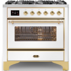 Aragaz ILVE Majestic M09N, 90x70cm, 6 arzatoare, cuptor electric, aprindere electronica, sigurante Stop-Gaz, alb