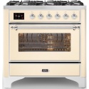 Aragaz ILVE Majestic M09N, 90x70cm, 6 arzatoare, cuptor electric, aprindere electronica, sigurante Stop-Gaz, alb antic