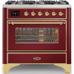 Aragaz ILVE Majestic M09N, 90x70cm, 6 arzatoare, cuptor electric, aprindere electronica, sigurante Stop-Gaz, rosu