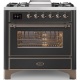 Aragaz ILVE Majestic M09N, 90x70cm, 4 arzatoare +Fry Top , cuptor electric, aprindere electronica, sigurante Stop-Gaz, antracit