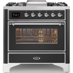 Aragaz ILVE Majestic M09N, 90x70cm, 4 arzatoare +Fry Top , cuptor electric, aprindere electronica, sigurante Stop-Gaz, antracit