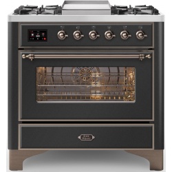 Aragaz ILVE Majestic M09N, 90x70cm, 4 arzatoare +Fry Top , cuptor electric, aprindere electronica, sigurante Stop-Gaz, antracit