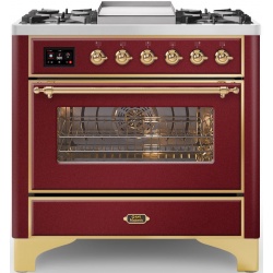 Aragaz ILVE Majestic M09N, 90x70cm, 4 arzatoare +Fry Top , cuptor electric, aprindere electronica, sigurante Stop-Gaz, rosu