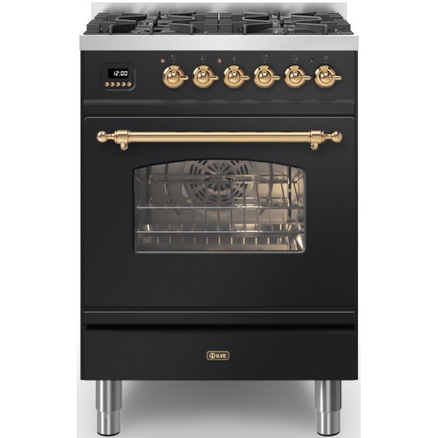 Aragaz ILVE Nostalgie P06N, 60x60cm, 4 arzatoare, cuptor electric, aprindere electronica, siguranta Stop Gaz, negru