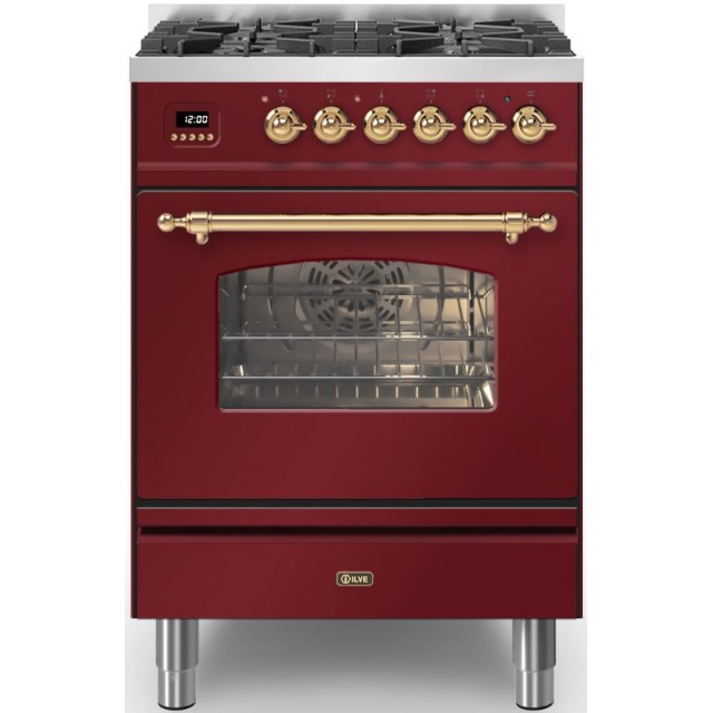 Aragaz ILVE Nostalgie P07N, 70x60cm, 4 arzatoare, cuptor electric, aprindere electronica, siguranta Stop-Gaz, rosu