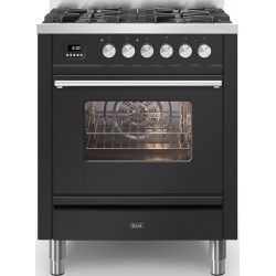 Aragaz ILVE Professional Plus P07W, 70x60cm, 4 arzatoare, cuptor electric, aprindere electronica, siguranta Stop Gaz, negru mat
