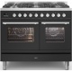 Aragaz ILVE Professional Plus PD10W, 100x60cm, 6 arzatoare, cuptor dublu, aprindere electronica, siguranta Stop Gaz, negru mat