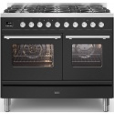 Aragaz ILVE Professional Plus PD10W, 100x60cm, 6 arzatoare, cuptor dublu, aprindere electronica, siguranta Stop Gaz, negru mat
