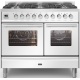 Aragaz ILVE Professional Plus PD10W, 100x60cm, 4 arzatoare+Fry Top, cuptor dublu,aprindere electronica, siguranta Stop Gaz, alb