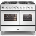 Aragaz ILVE Professional Plus PD10W, 100x60cm, 4 arzatoare+Fry Top, cuptor dublu,aprindere electronica, siguranta Stop Gaz, alb