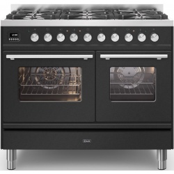 Aragaz ILVE Professional Plus PD10W,100x60cm,4 arzatoare+Fry Top,cuptor dublu,aprindere electronica,siguranta Stop Gaz,negru mat