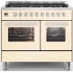 Aragaz ILVE Pro Line LD10, 100x60cm, 4 arzatoare+Fry Top, cuptor dublu, aprindere electronica, siguranta Stop Gaz, alb antic