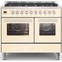 Aragaz ILVE Pro Line LD10, 100x60cm, 4 arzatoare+Fry Top, cuptor dublu, aprindere electronica, siguranta Stop Gaz, alb antic