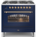 Aragaz ILVE Nostalgie P09N, 90x60cm, 6 arzatoare, cuptor electric, aprindere electronica, siguranta Stop-Gaz, albastru