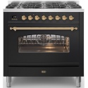 Aragaz ILVE Nostalgie P09N, 90x60cm, 6 arzatoare, cuptor electric, aprindere electronica, siguranta Stop-Gaz, negru