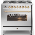 Aragaz ILVE Nostalgie P09N, 90x60cm, 6 arzatoare, cuptor electric, aprindere electronica, siguranta Stop-Gaz, inox
