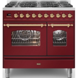 Aragaz ILVE Nostalgie PD09N, 90x60cm, 6 arzatoare, cuptor dublu, aprindere electronica, siguranta Stop Gaz, rosu