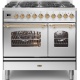 Aragaz ILVE Nostalgie PD09N, 90x60cm, 6 arzatoare, cuptor dublu, aprindere electronica, siguranta Stop Gaz,inox