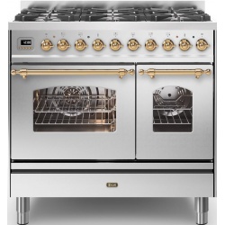 Aragaz ILVE Nostalgie PD09N, 90x60cm, 6 arzatoare, cuptor dublu, aprindere electronica, siguranta Stop Gaz,inox