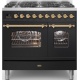 Aragaz ILVE Nostalgie PD09N, 90x60cm, 4 arzatoare + Fry Top, cuptor dublu, aprindere electronica, siguranta Stop Gaz, negru