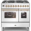 Aragaz ILVE Nostalgie PD09N, 90x60cm, gaz, 6 arzatoare, cuptor dublu, aprindere electronica, siguranta Stop Gaz, alb