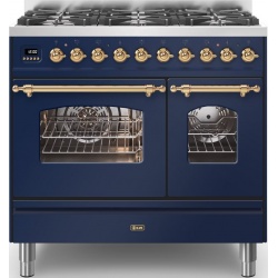 Aragaz ILVE Nostalgie PD09N, 90x60cm, 6 arzatoare, cuptor dublu, aprindere electronica, siguranta Stop Gaz, albastru