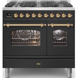 Aragaz ILVE Nostalgie PD09N, 90x60cm, 6 arzatoare, cuptor dublu, aprindere electronica, siguranta Stop Gaz,negru antracit