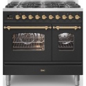 Aragaz ILVE Nostalgie PD09N, 90x60cm, 6 arzatoare, cuptor dublu, aprindere electronica, siguranta Stop Gaz,negru antracit