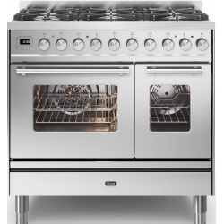 Aragaz ILVE Professional Plus PD09W, 90x60cm, 6 arzatoare, cuptor dublu, aprindere electronica, siguranta Stop Gaz, inox