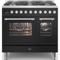 Aragaz ILVE Professional Plus PD09W, 90x60cm,4 arzatoare+Fry Top,cuptor dublu,aprindere electronica,siguranta Stop Gaz,negru mat