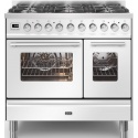 Aragaz ILVE Professional Plus PD09W, 90x60cm, 4 arzatoare+Fry Top, cuptor dublu, aprindere electronica, siguranta Stop Gaz, alb