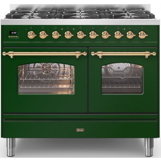 Aragaz ILVE Nostalgie PD10N, 100x60cm, 6 arzatoare, cuptor dublu, aprindere electronica, sigurante stop gaz, rosu verde