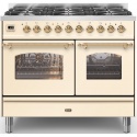 Aragaz ILVE Nostalgie PD10N, 100x60cm, 6 arzatoare, cuptor dublu, aprindere electronica, sigurante stop gaz, alb antic