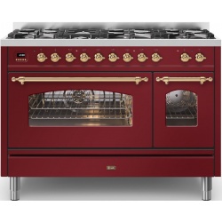 Aragaz ILVE Majestic M12N, 120x70cm, 8 arzatoare, cuptor dublu, aprindere electronica, siguranta Stop- Gaz, rosu