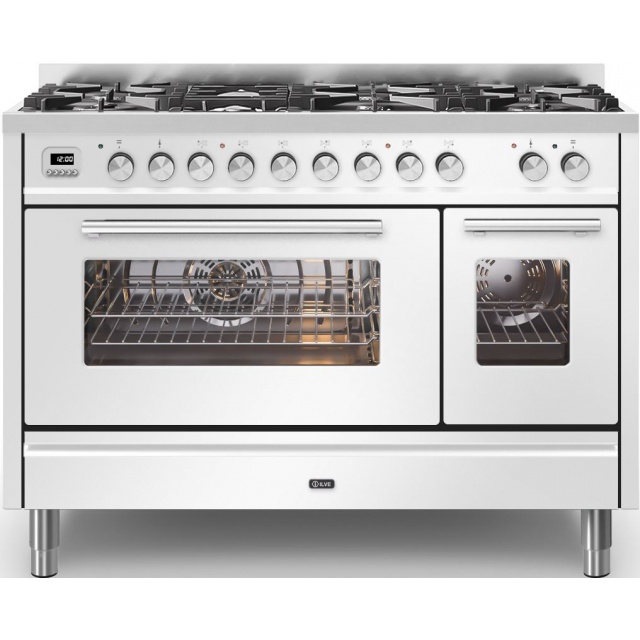 Aragaz ILVE Pro Line L12, 120x60cm, 8 arzatoare , cuptor dublu, aprindere electronica, siguranta Stop Gaz, alb