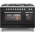 Aragaz ILVE Professional Plus P12W,120x60cm,6 arzatoare+Fry Top,cuptor dublu,aprindere electronica, siguranta Stop Gaz,negru mat